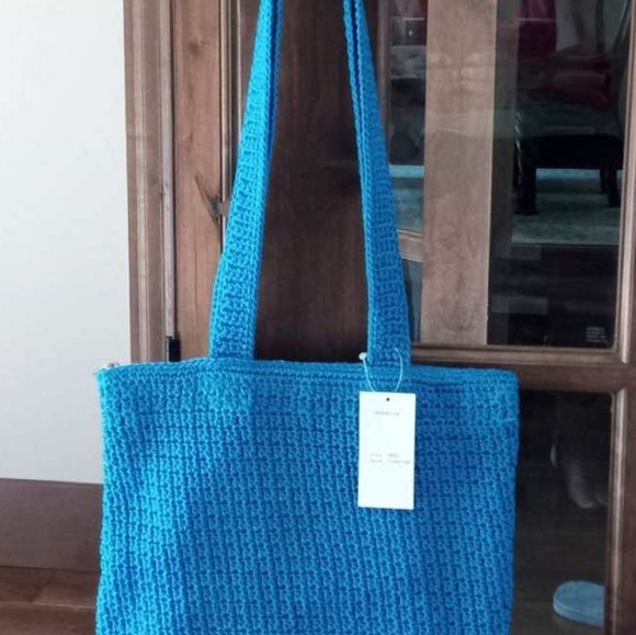 NWT The Sak Shoulder Bag/Handbag Purse Crocheted Turquoise Interior Zip Pocket - Picture 9 of 10